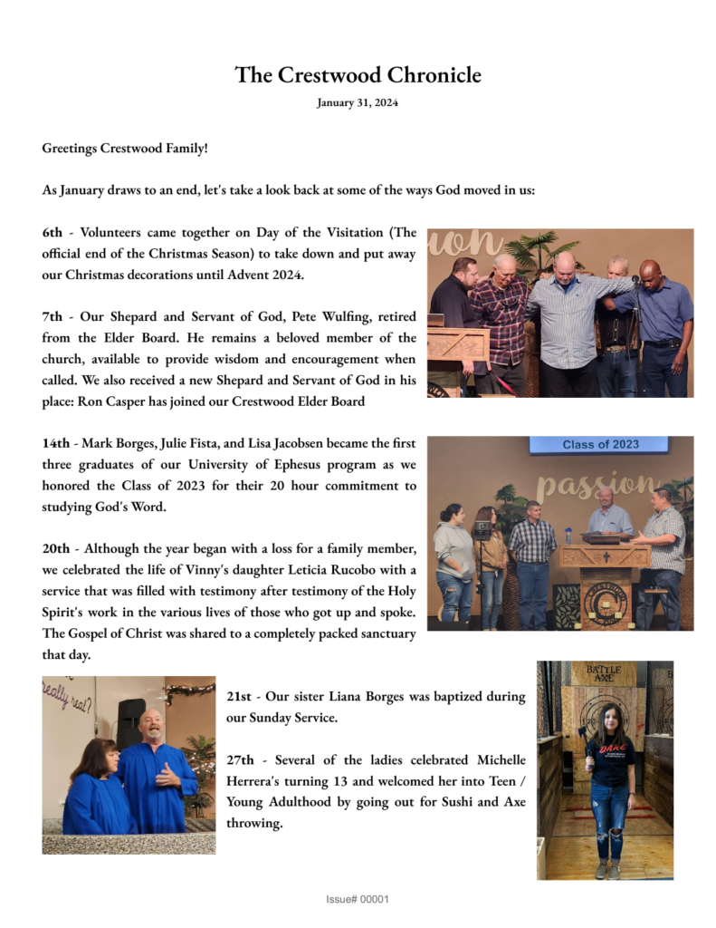 First page of The Crestwood Chronicle, January 2024