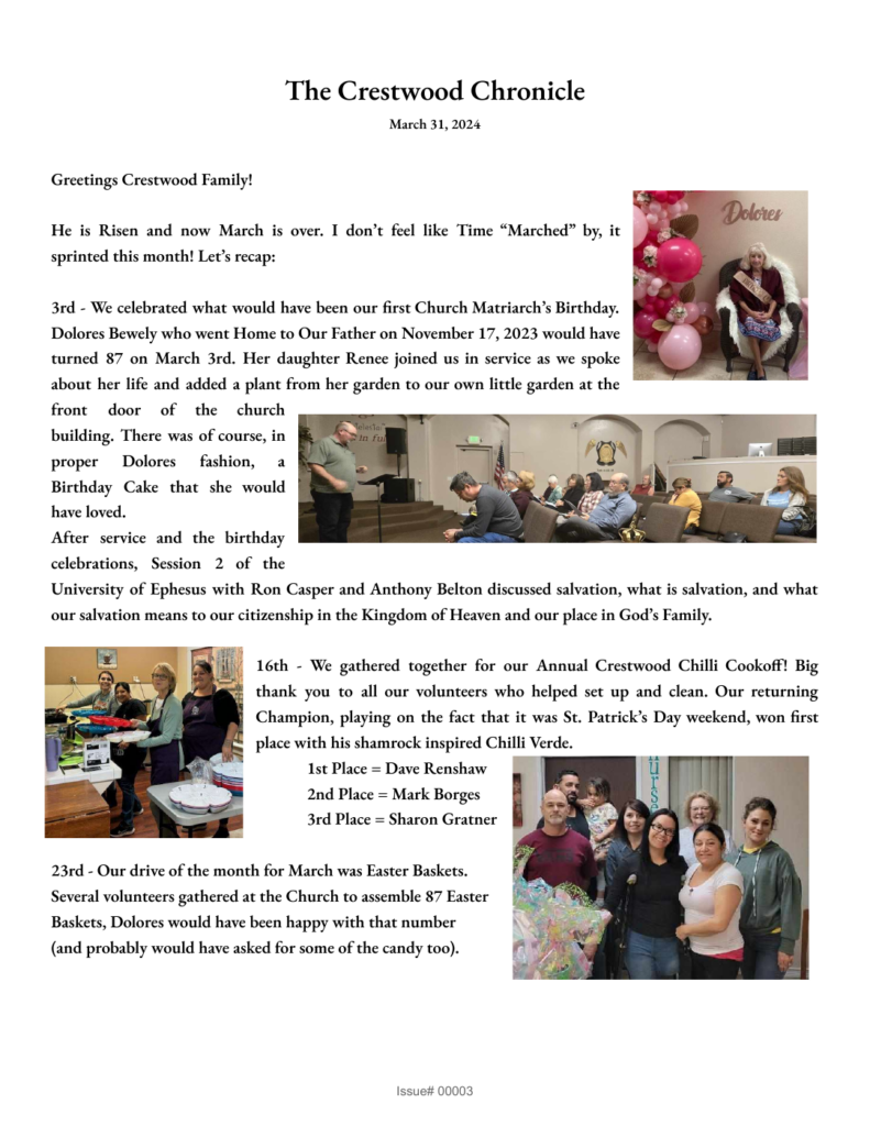 First page of The Crestwood Chronicle, March 2024